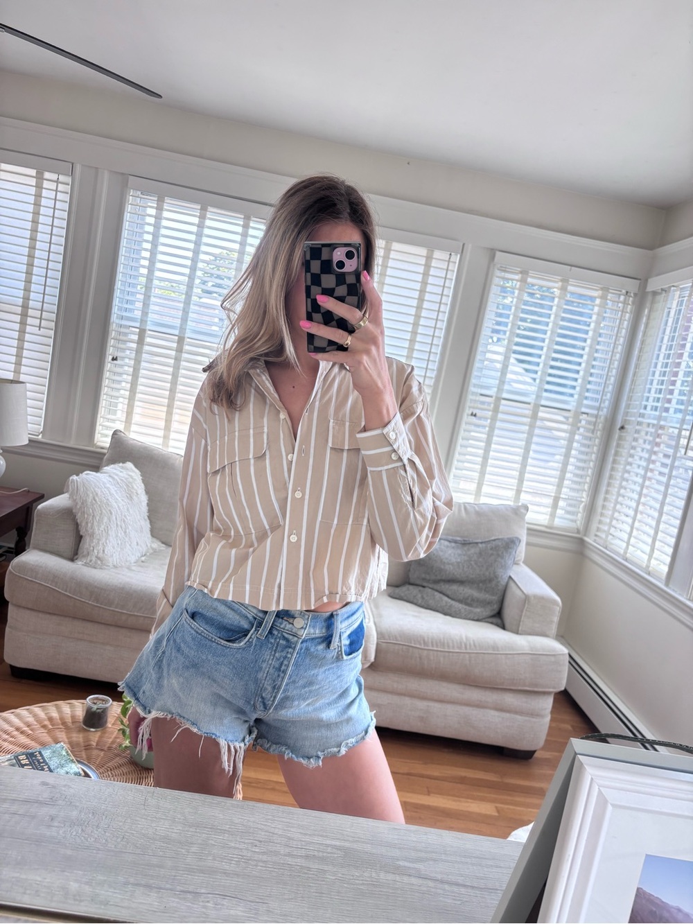 LOFT Cropped Button Down Cotton Blouse Size Small